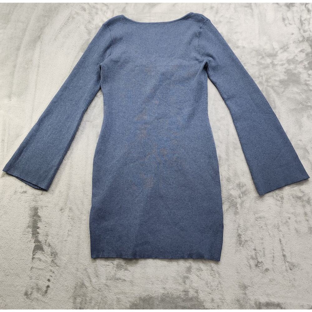 NEW H&M Divided Dress Size XL Blue Rib Knit Plunge Scoop Back Trumpet Sleeves